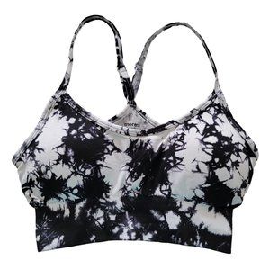 Morera Seamless Activewear Black and White Tie Dye Padded Sports Bra, Small
